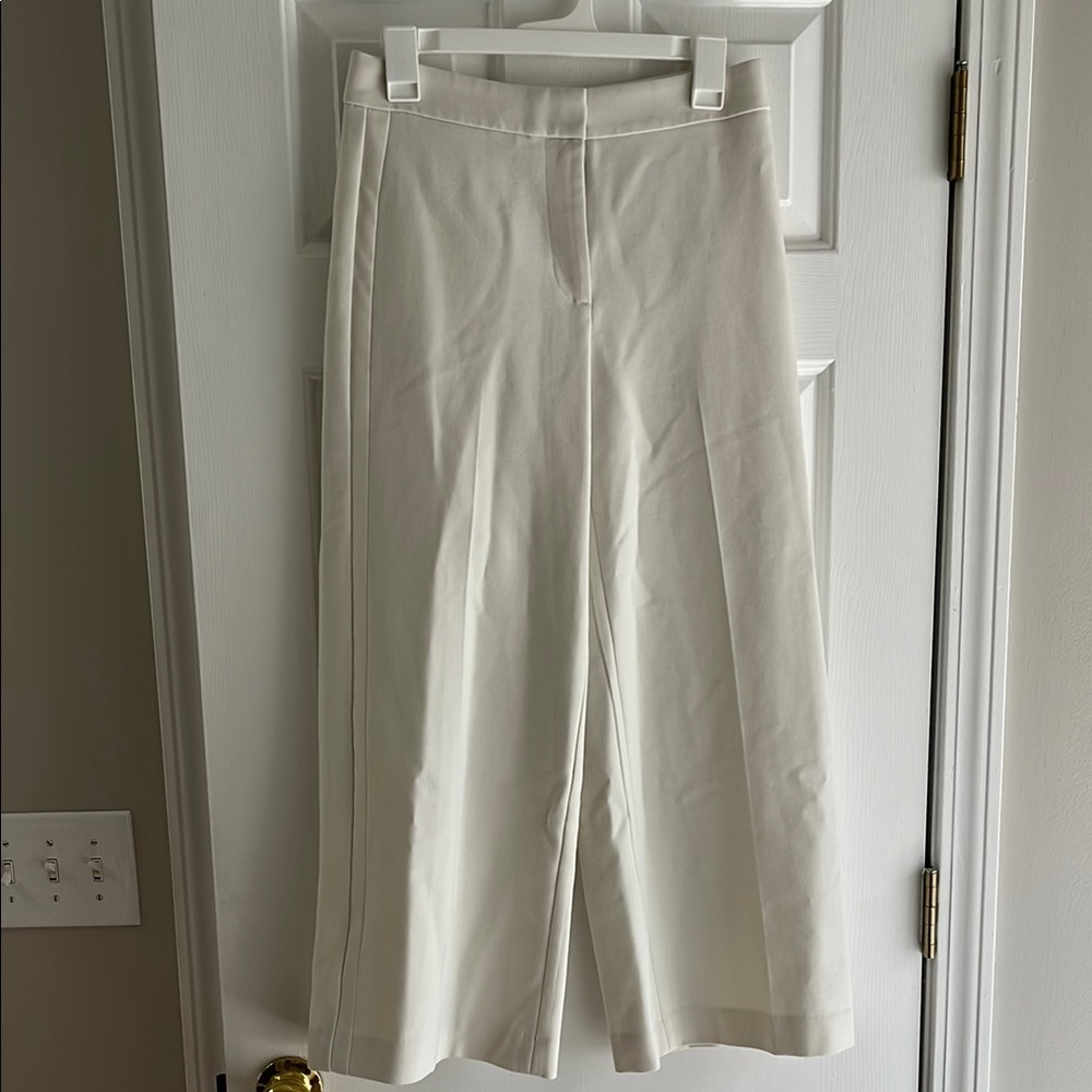 Ann Taylor Ivory Wide Leg Cropped Tuxedo Style Pants